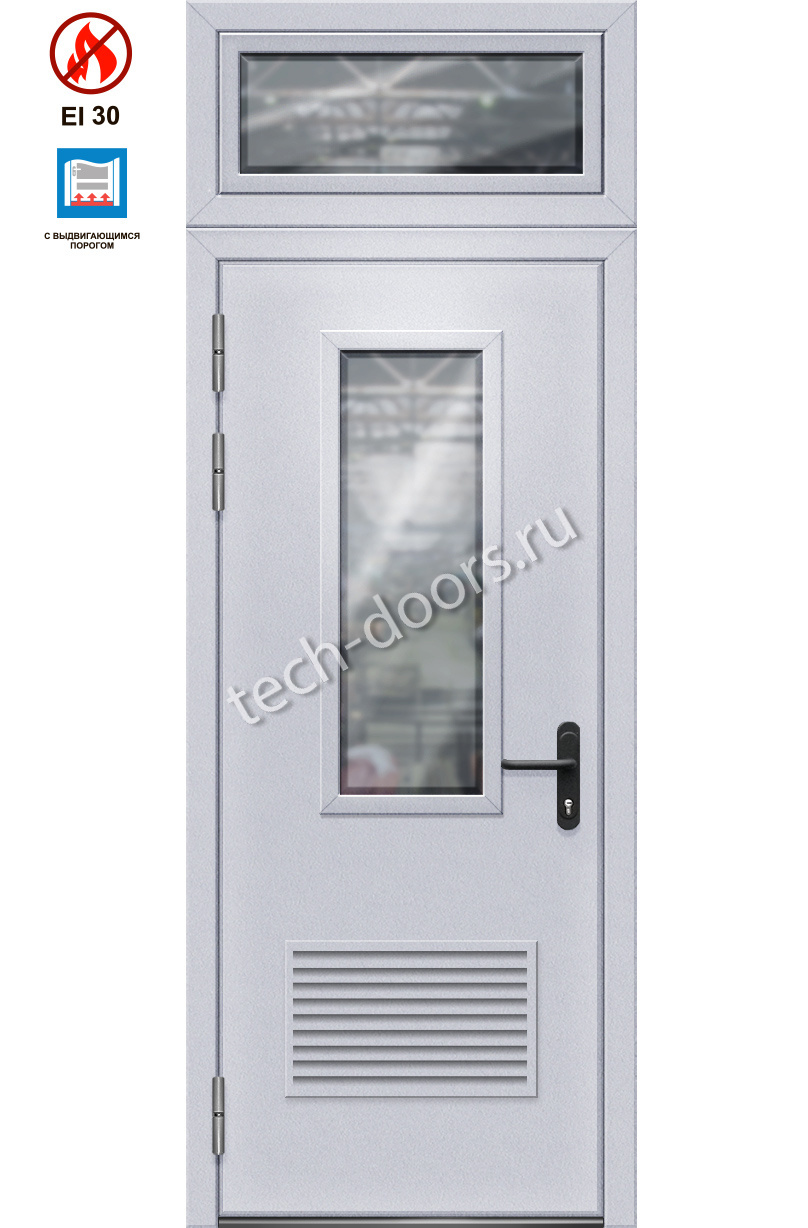 Дверь однопольная противопожарная с прямоугольным окном 980x2050 ei-30